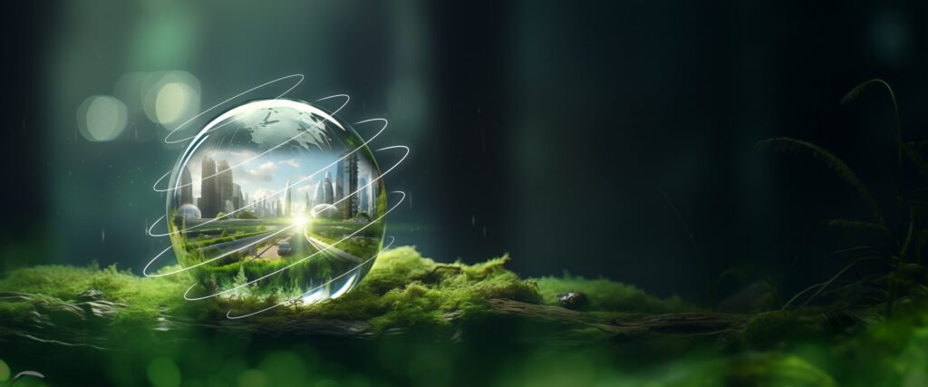 Eco friendly, green economy business concept. Carbon neutral and net zero target. Sustainable enviroment and business. Build green community and smart city for eco friendly. - Glaesel Management